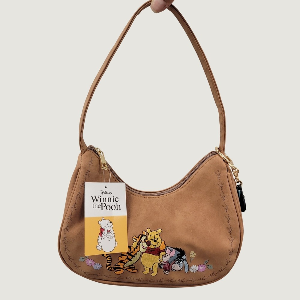 Disney Winnie the Pooh Tigger Eeyore Piglet Embroidered Tan Shoulder Bag NWT